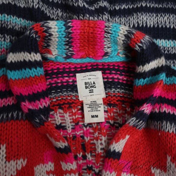 Billabong Jacket Womens Australia Neon Multicolor Southwestern Indian Soft Knit - Picture 4 of 7